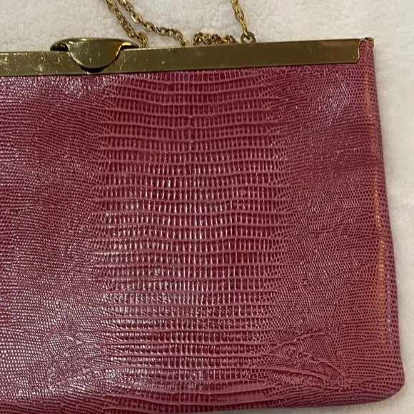 Vintage ETRA Elegant Leather Hand Bag Purse Clutch Bordeaux Goldtone Chain ✨ - Picture 11 of 11